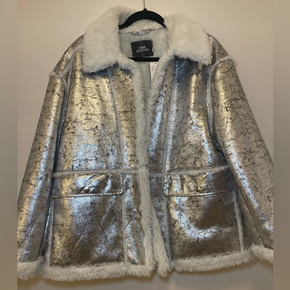 Metallic silver coat! Never worn. New with tags. Perfect condition